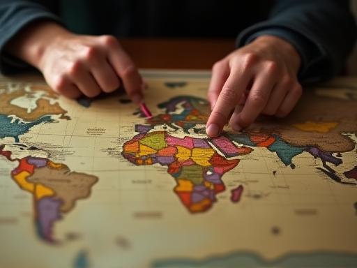 Personne regardant une carte du monde